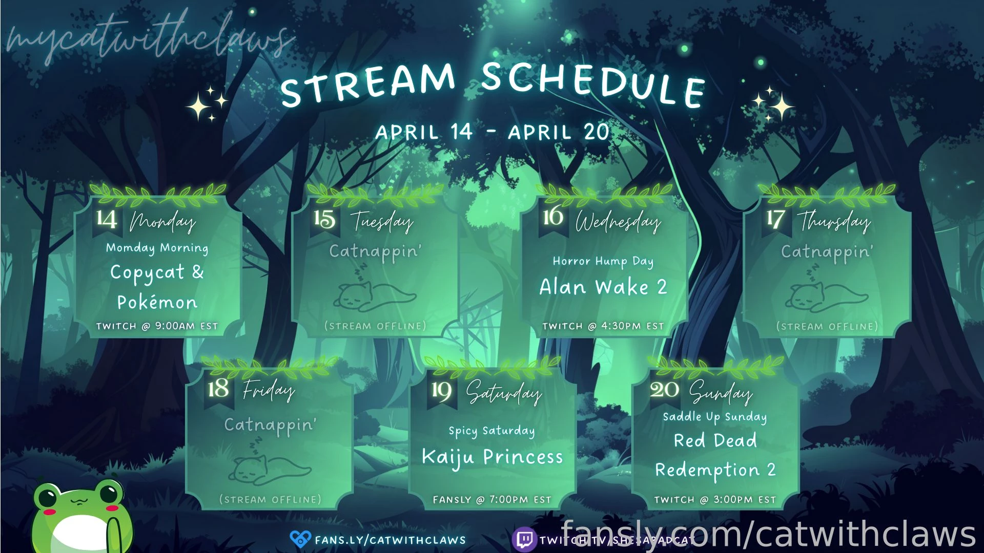 This week s stream schedule is here meow 3 also for anyone subbed to 