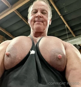Huge pecs at the gym
