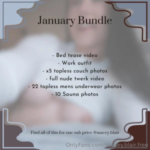 January content bundle 30 - bed tease video - work outfit - x5 topless