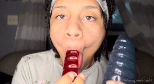 Sucking a giant gummy worm asmr sucking hard