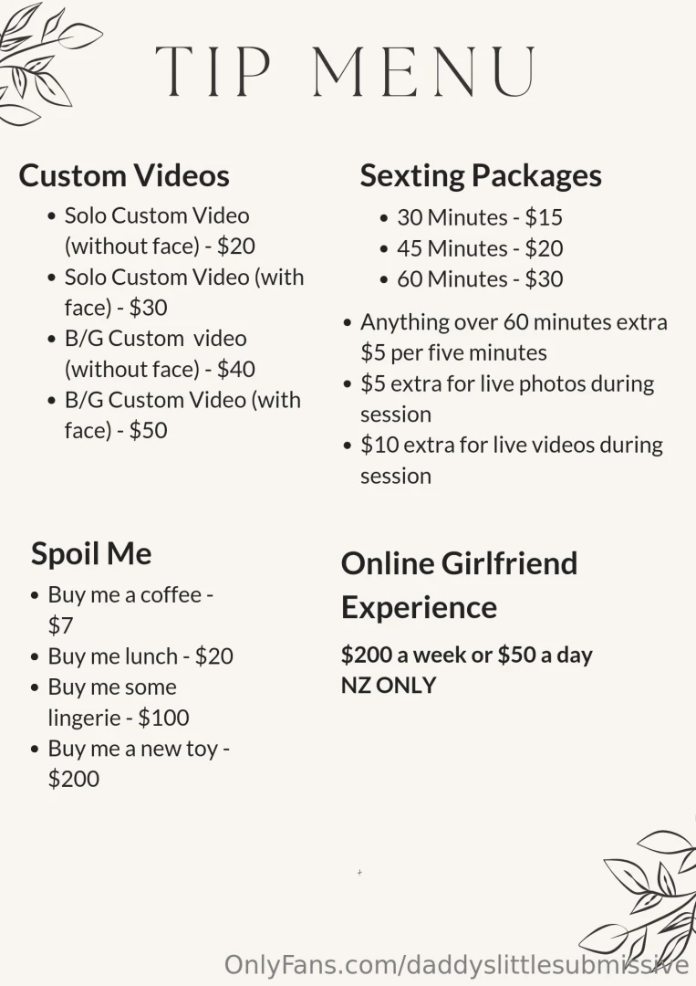 New menu let me know what you want and i ll make it happen baby 