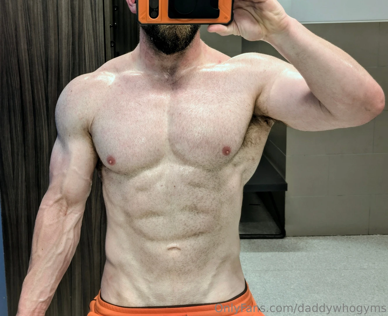 Pre and post and post sauna the orange shorts were getting looks 