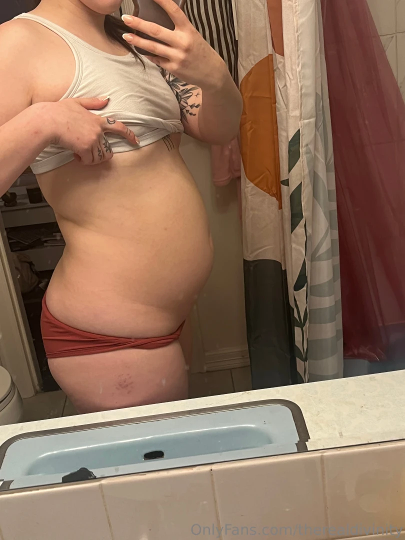 Before and after 20 pieces of sushi last night down into my gut i was part 13 