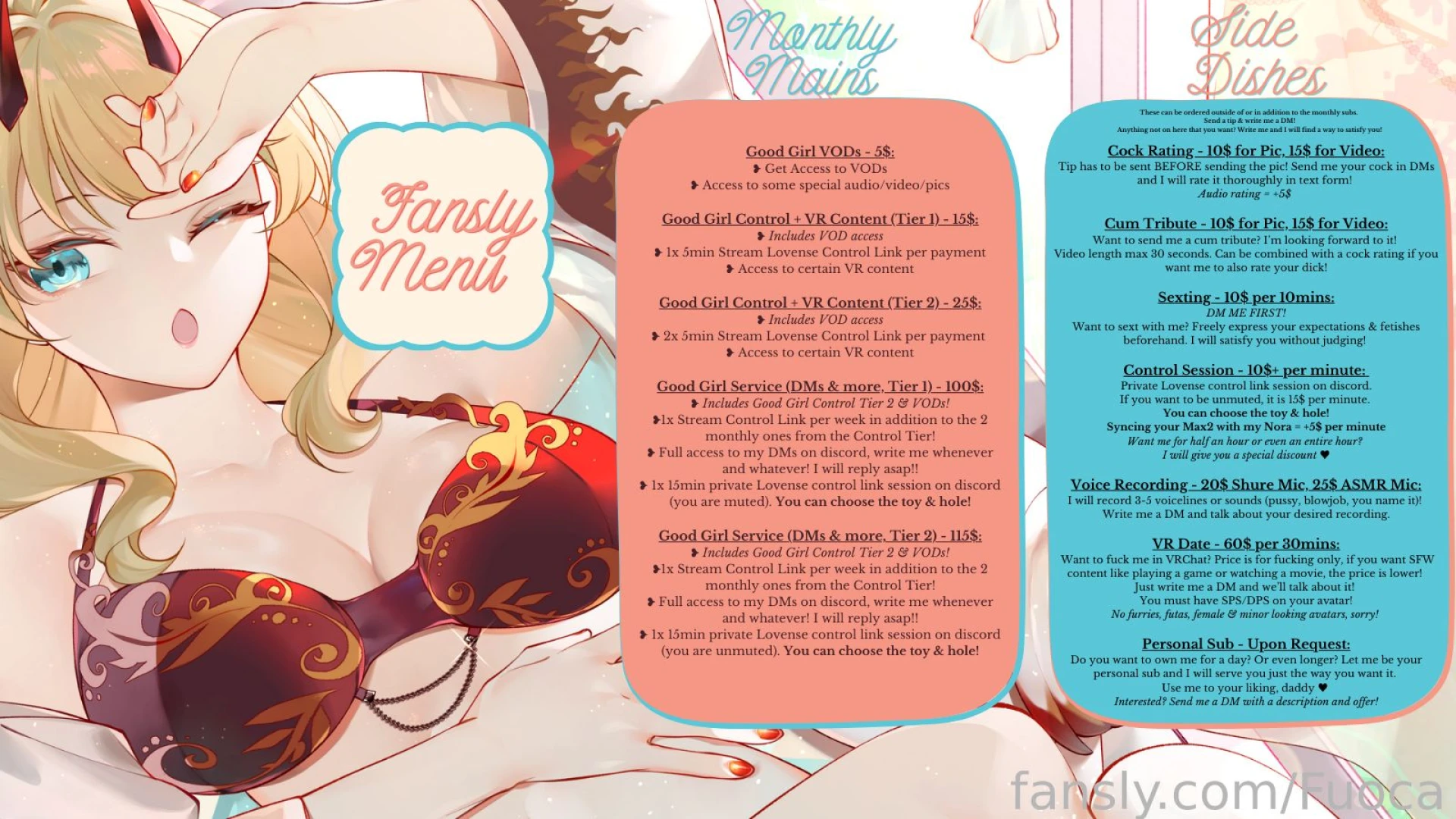 Updated fansly menu let your favorite good girl serve you daddy if you 