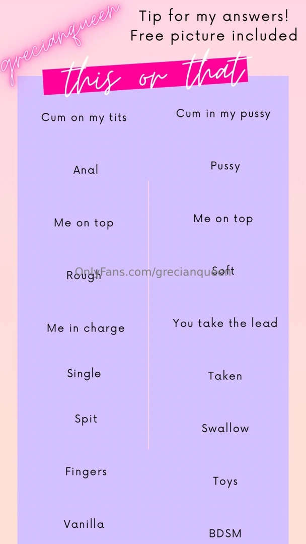 Get to know me free picture with every tip 