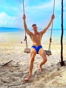 Swinging by the shore just me the ocean breeze and these briefs barely