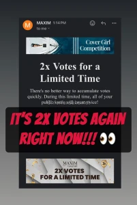 It s 2x votes again right now link is on my profile under my website