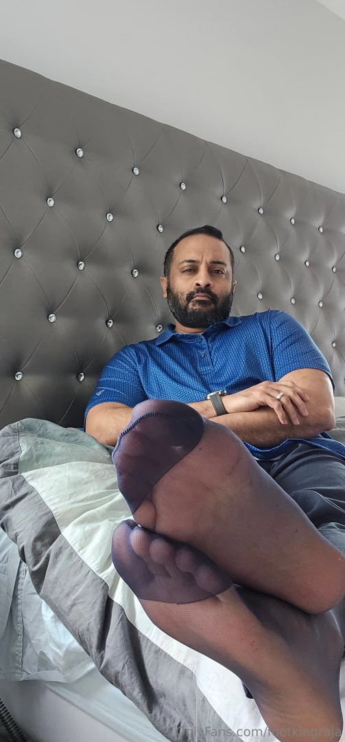 Wearing my navy sheers on the bed part 1 