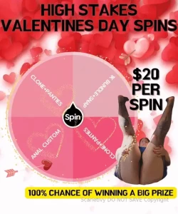 High stakes v-day wheel 100 change of winning a huge prize 1 spin 20