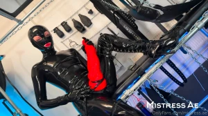 Solo 1 showcasing studio black latex catsuit and huge red cobra part 1