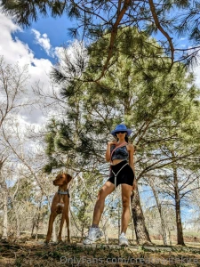 Testing out my new summer hat on a walk with my pup periwinkle is my