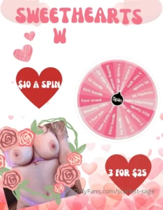 Sweethearts wheel 1 spin for 10 3 spins for 25 5 spins for 40 max 5