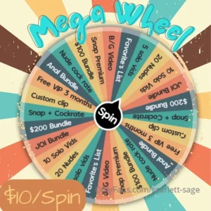 Mega wheel 1 spin for 10 3 spins for 25 5 spins for 40 max 5 spins per