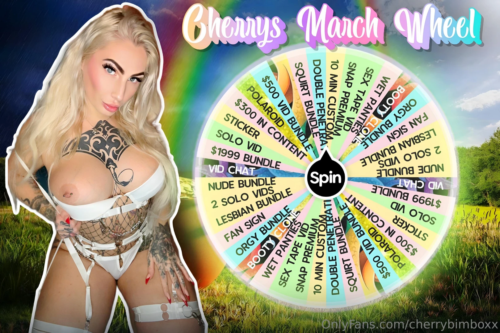 Cherrys march wheel 1 spin - 10 2 spins- 15 4 spins- 35 6 spins- 50 