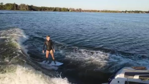 Here s a fun clip of me wakesurfing the board i rode was smaller than