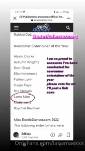 I have been nominated on exoticdancer com for a chance to take home