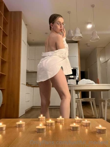 Delicious dinner wine passionate strip massage oil and my naked body