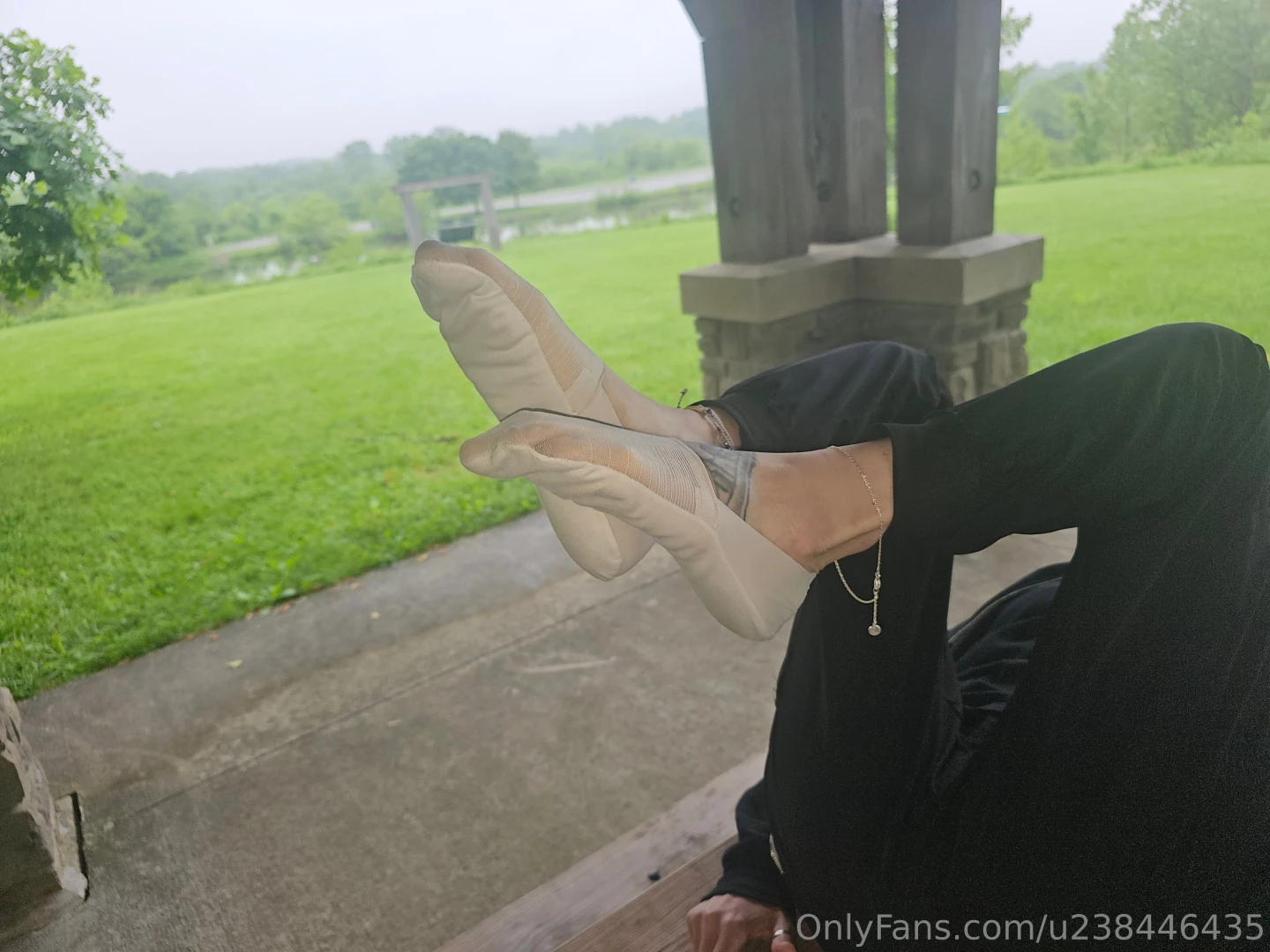 Showing off my feet at a park after work 