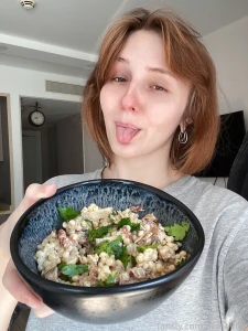 I made couscous with bacon and champignons only it s not really