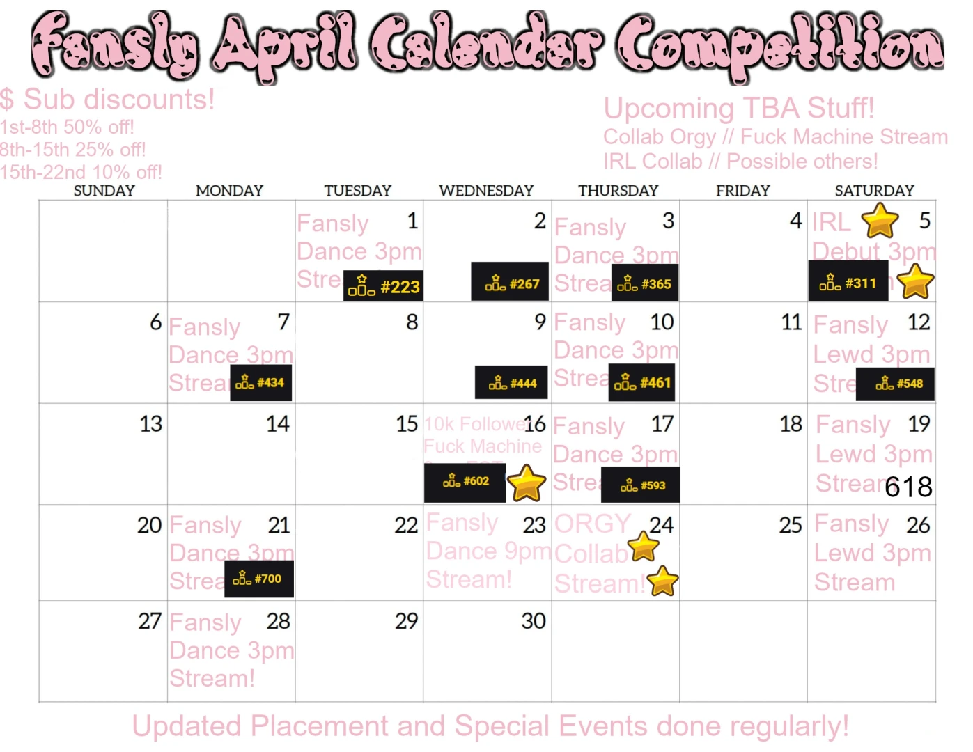 This april s competition plans position and upcoming events this is 