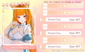 Same schedule as last week i ve been super busy with school lately so