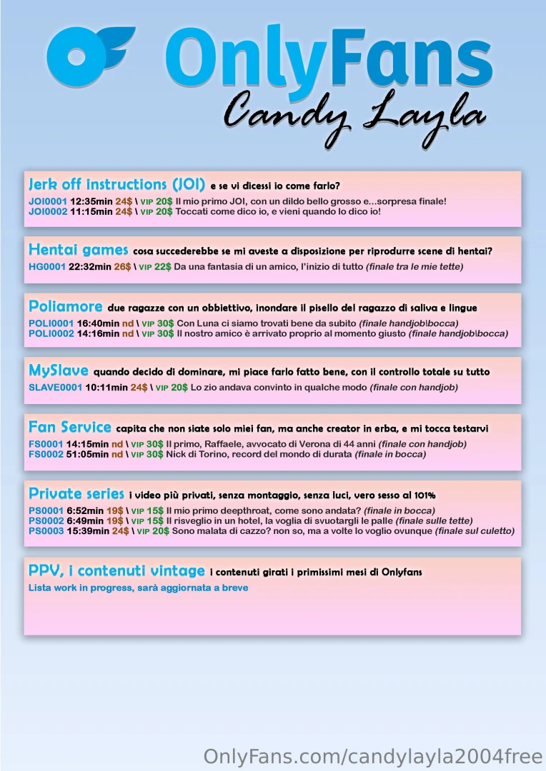 La lista dei contenuti e servizi aggiornata ad oggi sono due pagine part 1 