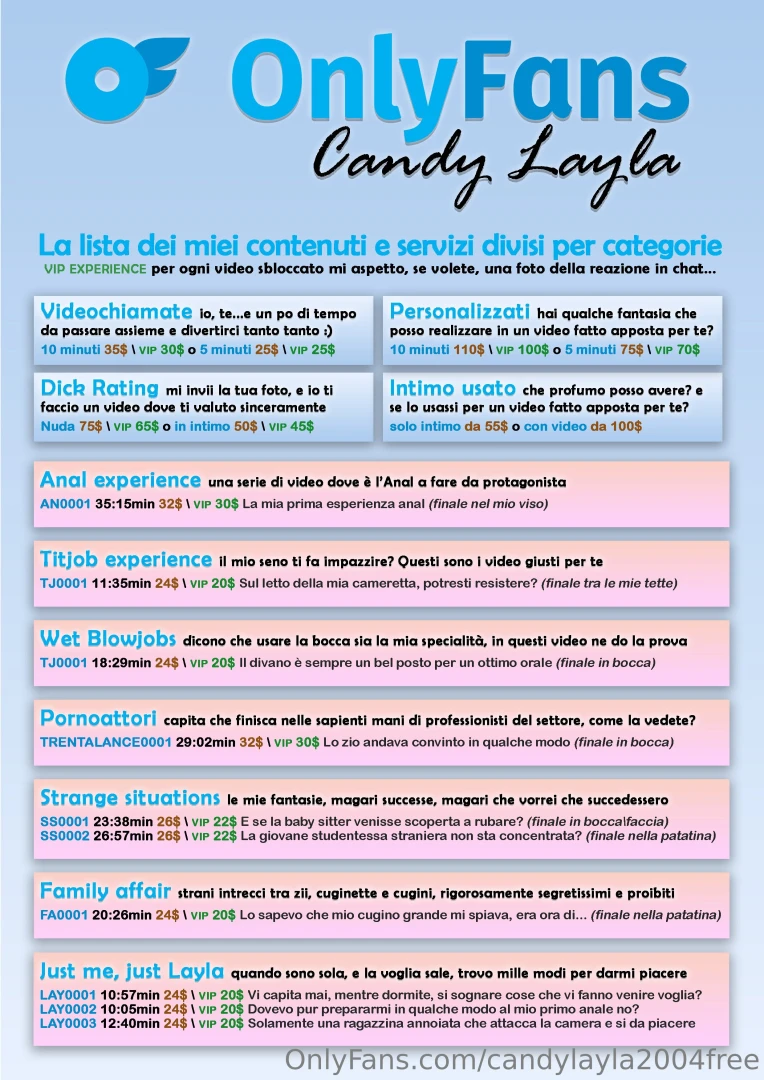 La lista dei contenuti e servizi aggiornata ad oggi sono due pagine 