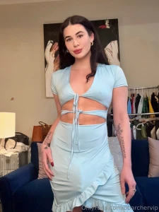 New solo self facial video i get horny in my blue dress and cum on my
