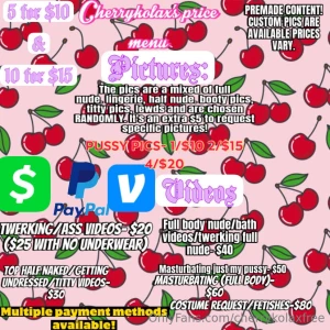 Here is my menu for customs message me if you re interested in customs