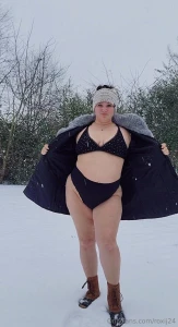 Enjoy me braving the snow in lingerie and with my tits out just for