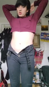 Striptease starting in my zip up hoodie leather jacket jeans and belt