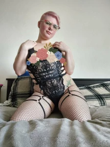 Sexy black lace garters and fishnets this piece is divine