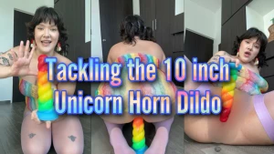 Tackling the 10 inch unicorn horn dildo let me just tell you - this