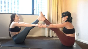 Collab video 22 23 lesbian hot yoga gets spicy two horny best friends