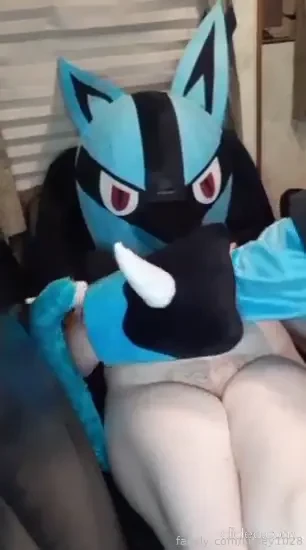 Lucario squeezes bounces and plays with lukey s tits as she lays back 