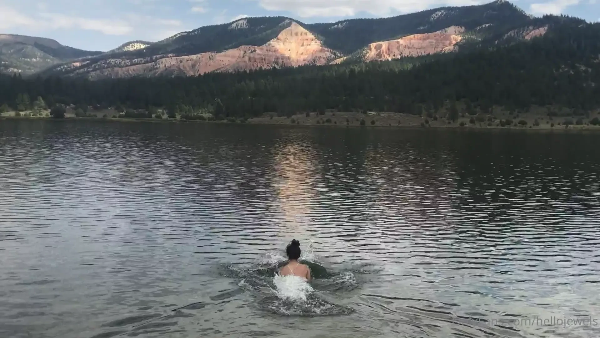 I got to swim in this gorgeous lake today changing into my bikini part 1 