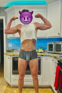 Bulging in my underwear flexing my biceps up close of my size 14 bare part 4