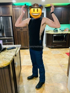 Dirty stud redneck flexing in my cutoff shirt amp giant size 14 cowboy