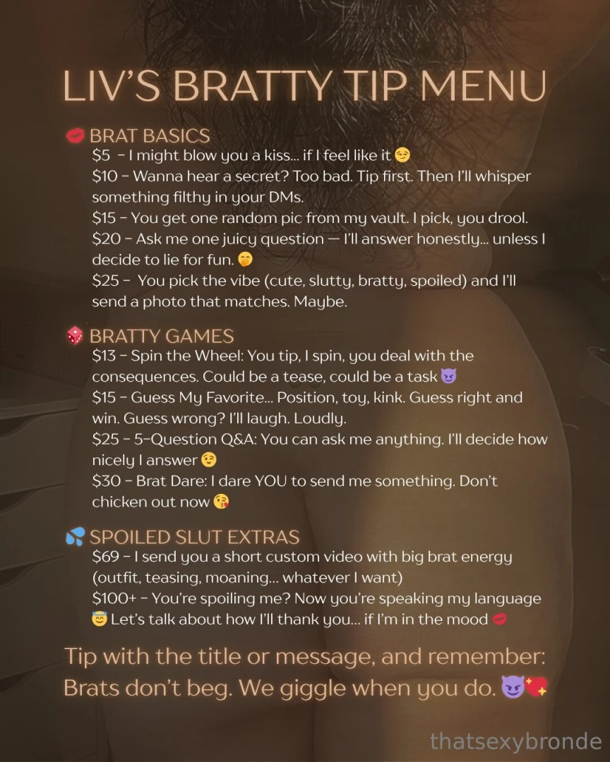 Wanna play with the brat you re gonna have to earn it send your tip 