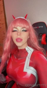 Horny in the new cosplay set delicious waifu zero two from the anime
