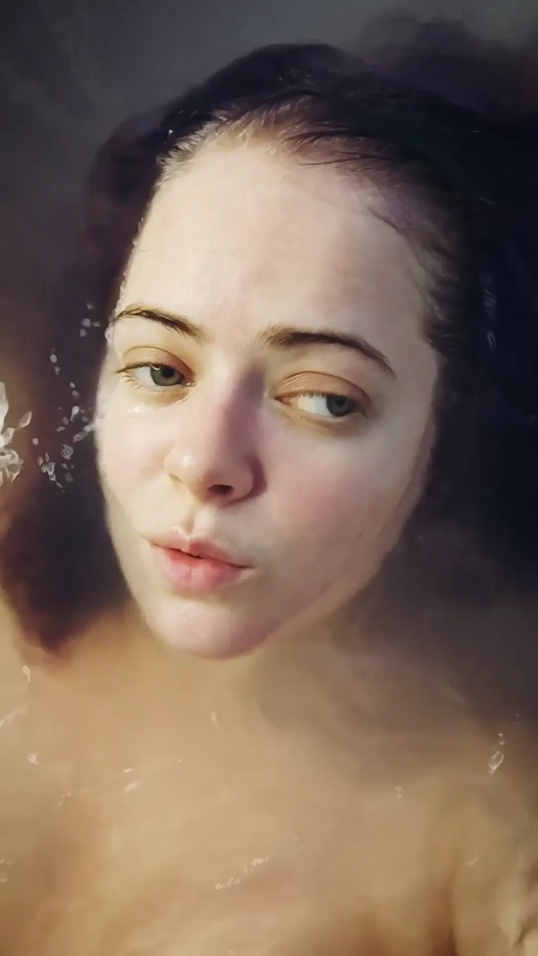 Purple-haired mermaid wanna play with you wet bathroom bathtube 