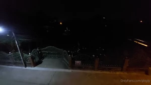 Fucking with big dido at night time near the view of the banana plan