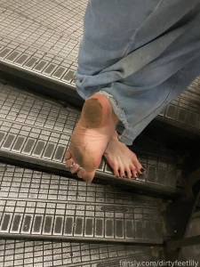 Walking down the tube stairs in london barefootgirl dirtyfeet feetgirl