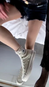 In bed with my amazing converse x-hi sneakers i m getting horny again