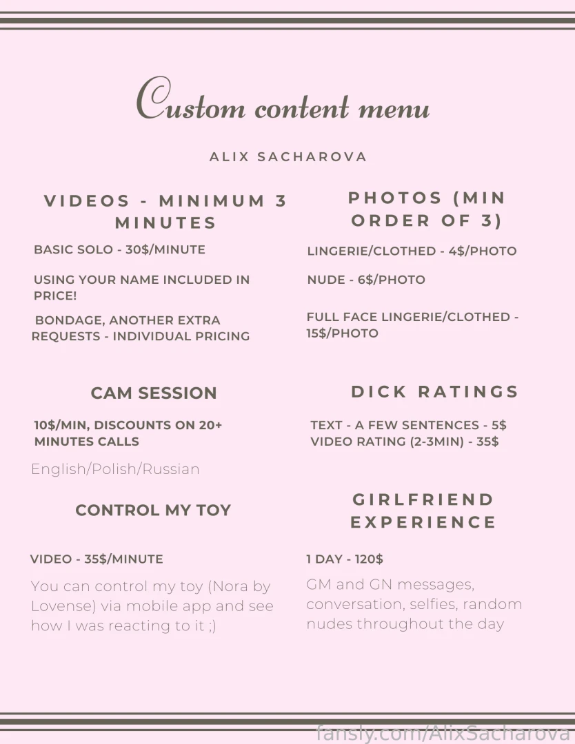 Hi here s an updated menu with special things that i offer for cam 