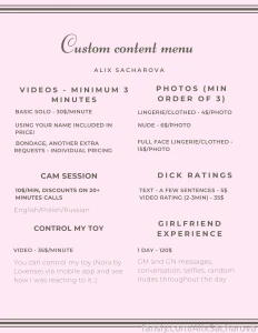 Hi here s an updated menu with special things that i offer for cam