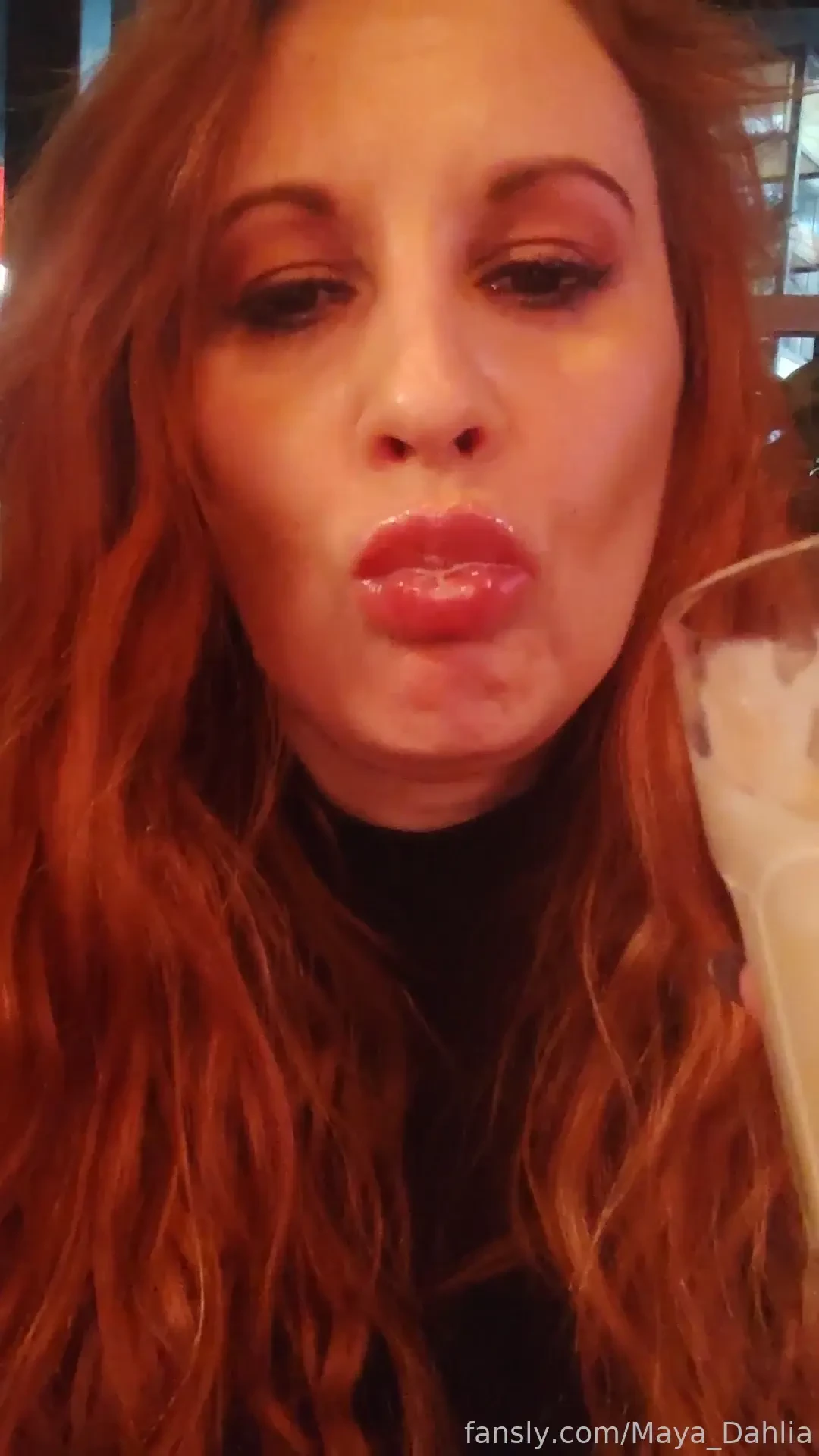 Mmm tasty do u want to lick my lips after this milkshake lips redhead 