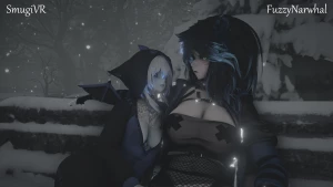 Met the cute little ice dragon smugivr while waiting on a bench we part 1