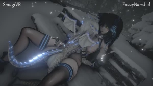 Met the cute little ice dragon smugivr while waiting on a bench we