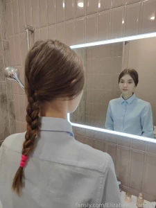 Student eli student teen 18 young ponitail shower mirror brunette